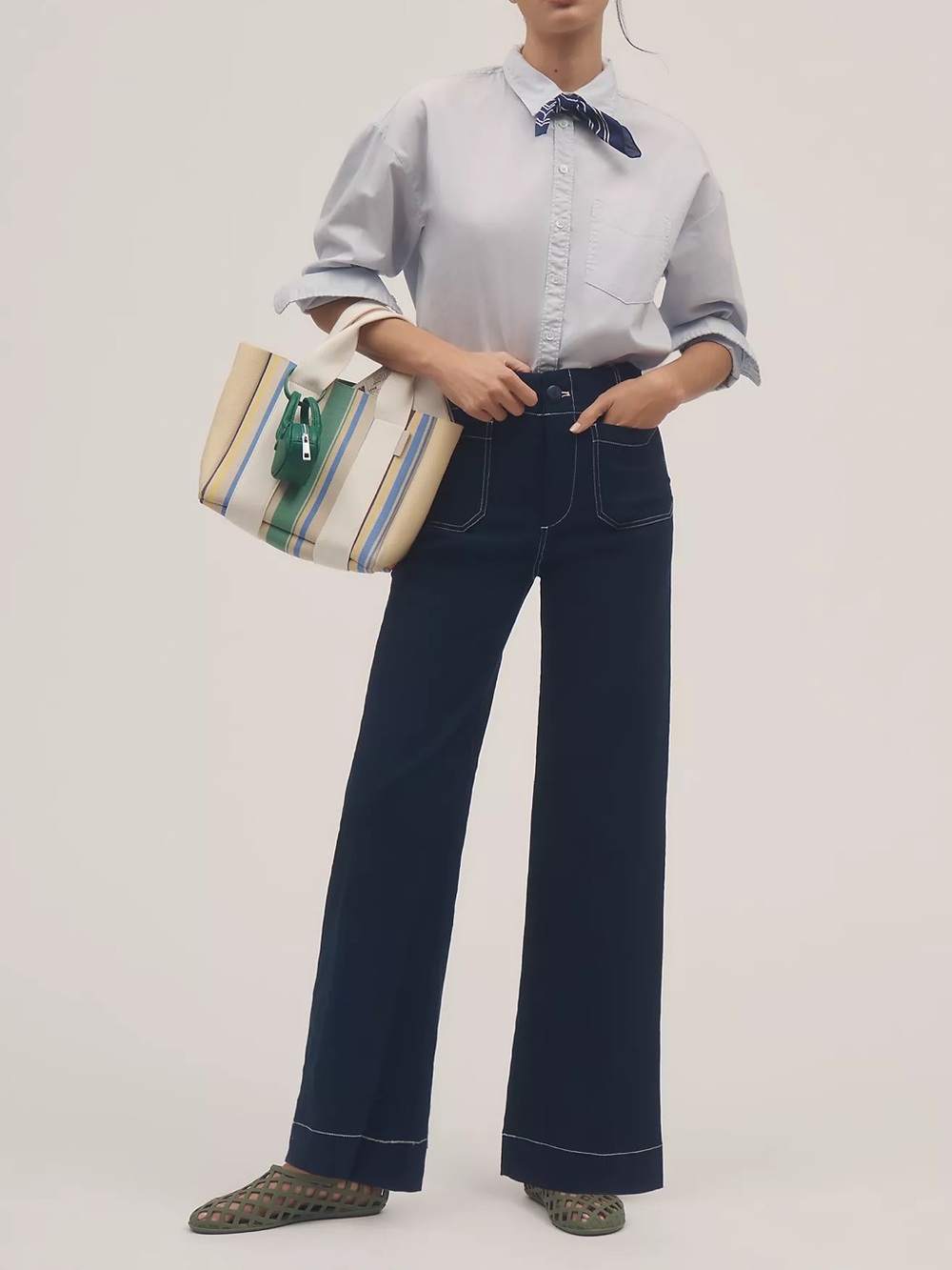 Maeve Colette High-Rise Wide-Leg Full-Length Pants Magic Fabric Dark Blue Sz 27